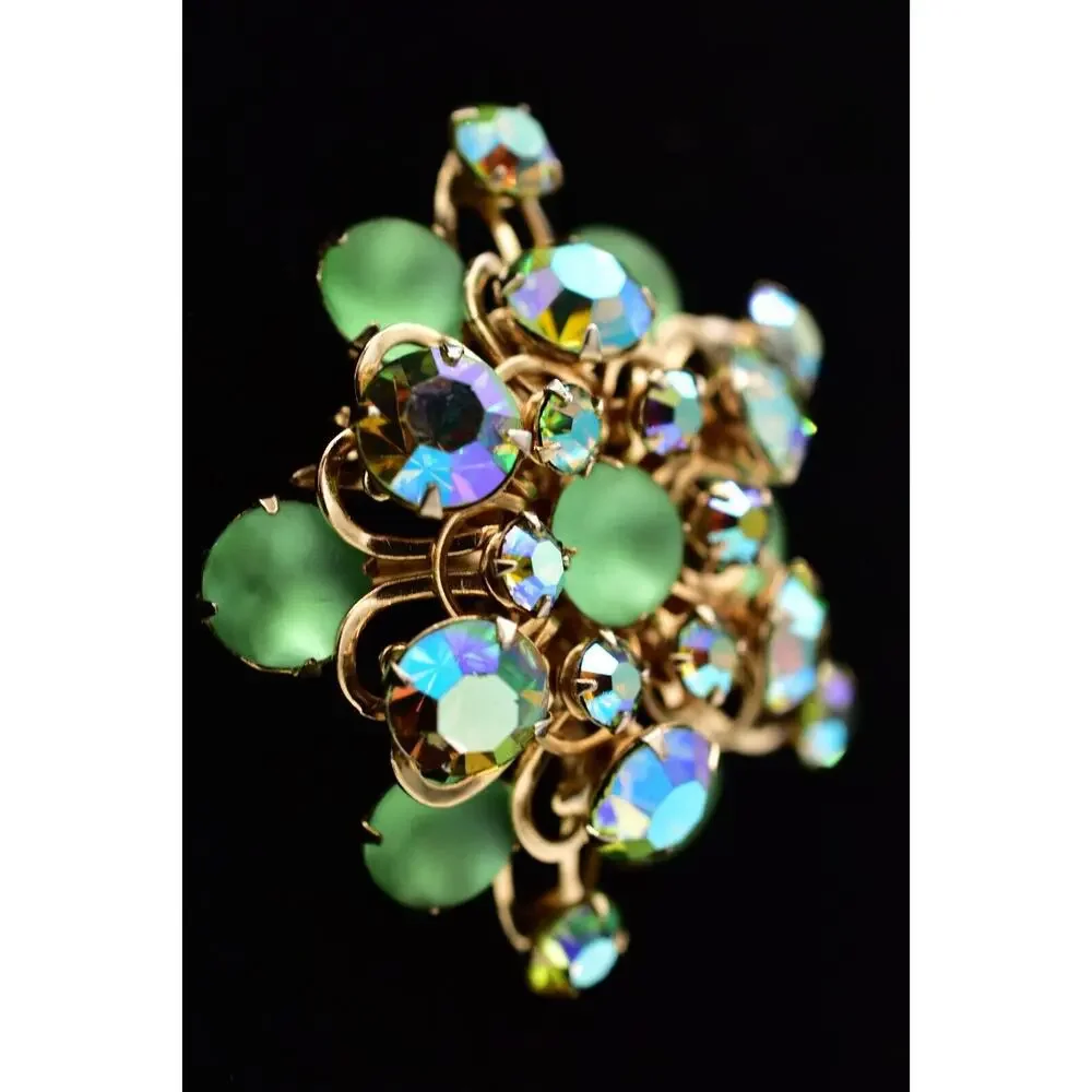 Vintage Austrian Crystal Pin Brooch Frosted Cabochon AB Starburst AS IS BinJ